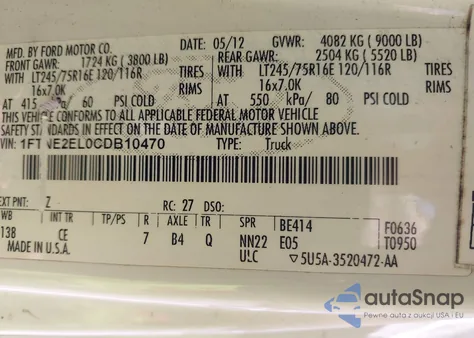 2012 Ford E-250 Commercial из США, поврежденный, VIN 1FTNE2EL0CDB10470